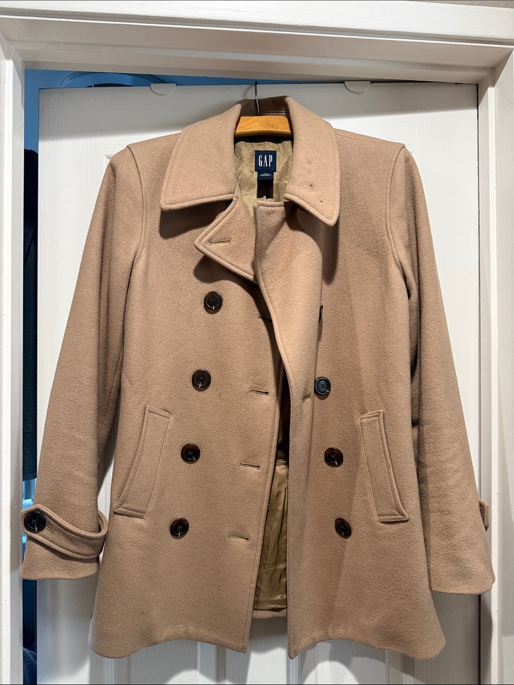 GAP Vintage-Camel Double-Breasted Wool-Blend Peacoat